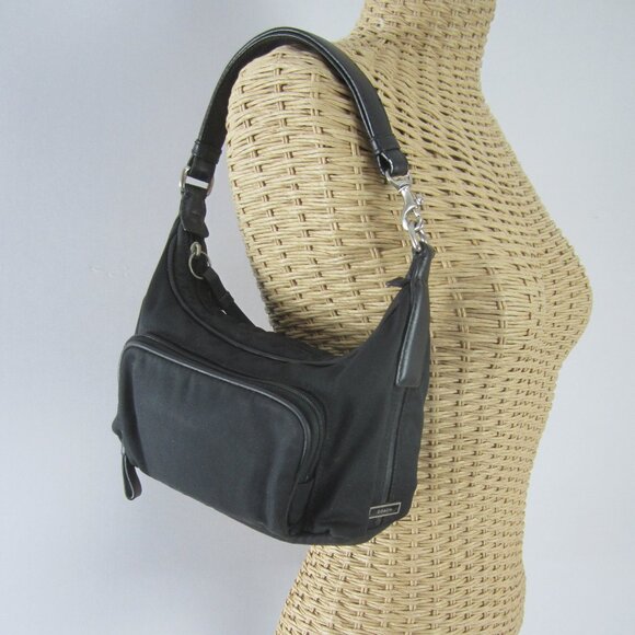 Vintage Coach Mercer Black Nylon w Leather Hobo Small Pouch Bag Purse D1K-7429 - Picture 10 of 12